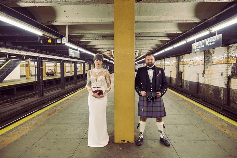 NYC subway wedding photos