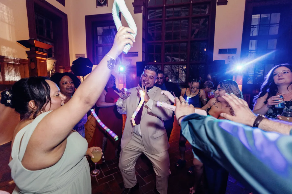 People dancing on dancefloor at wedding