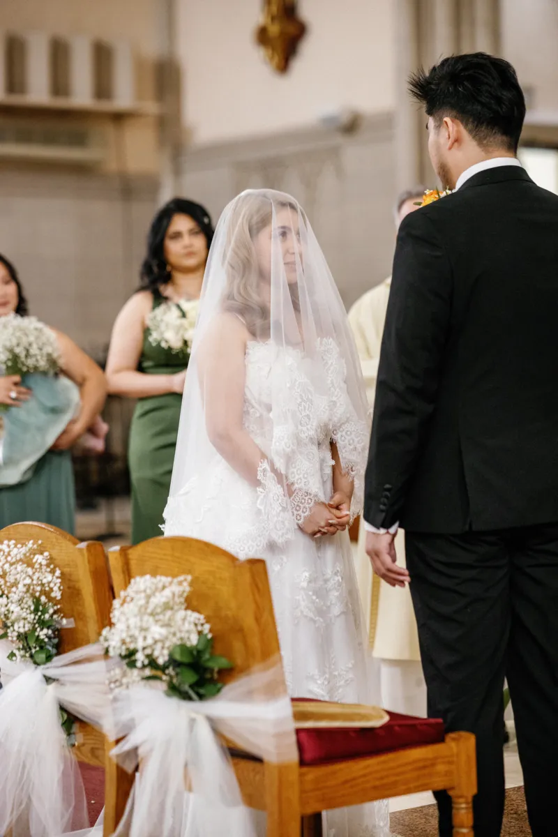 Bride during wedding ceremony