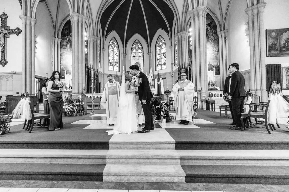 First wedding ceremony kiss in church