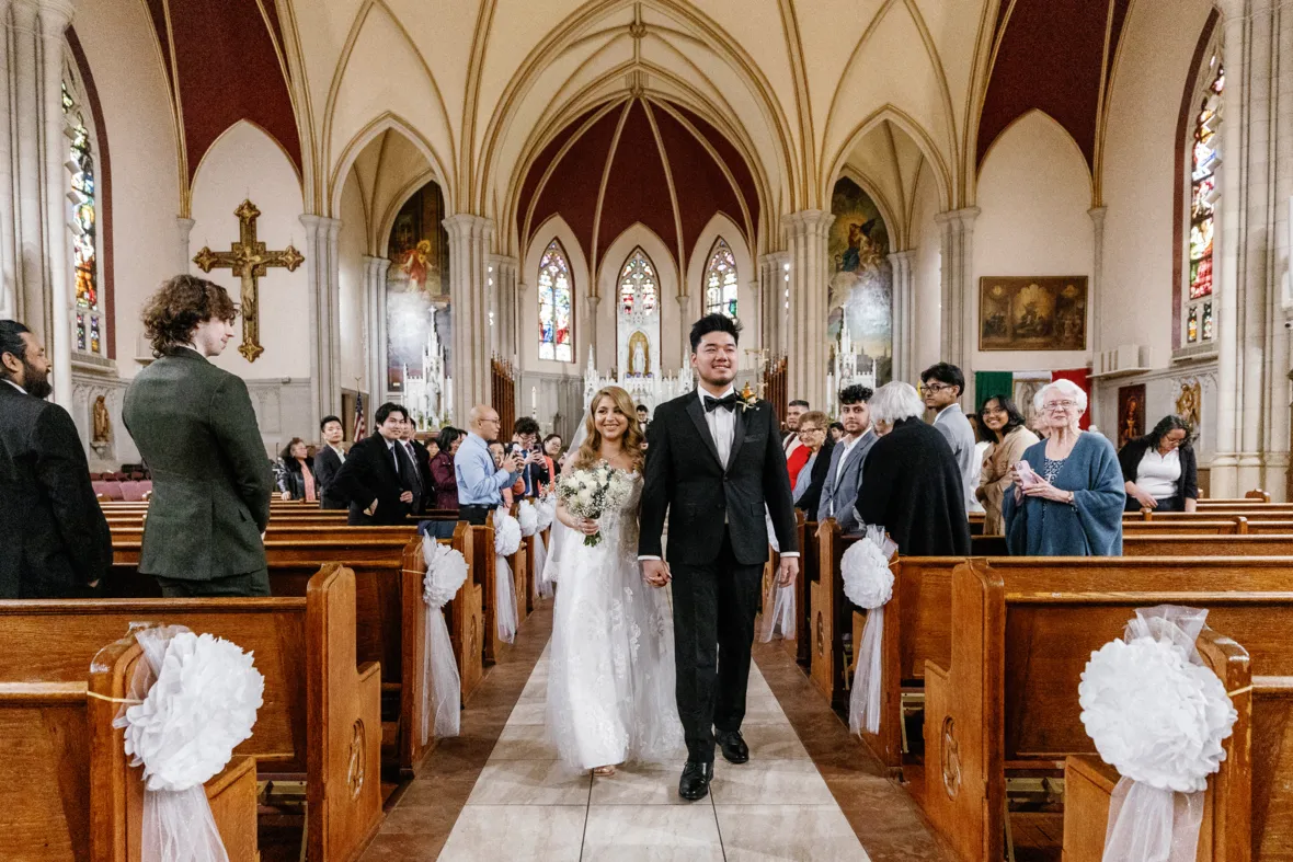 Bride and groom church wedding ceremony recessional