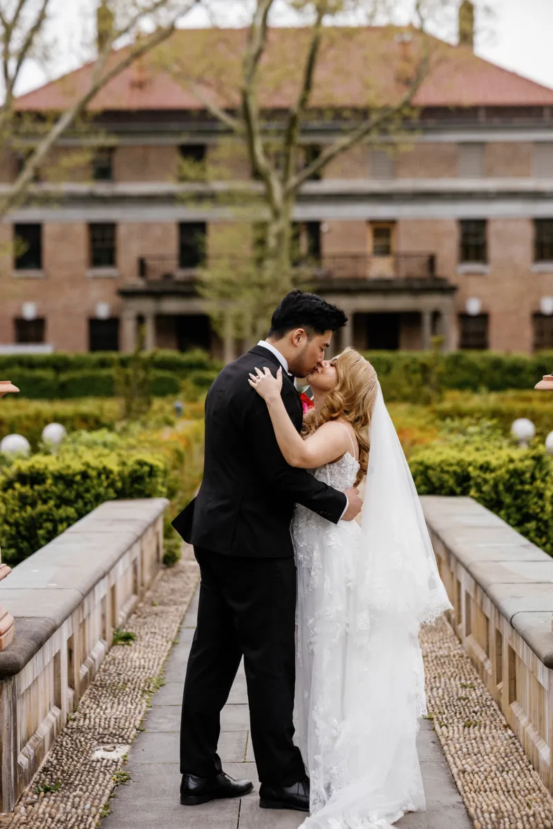 Bride and groom kissing