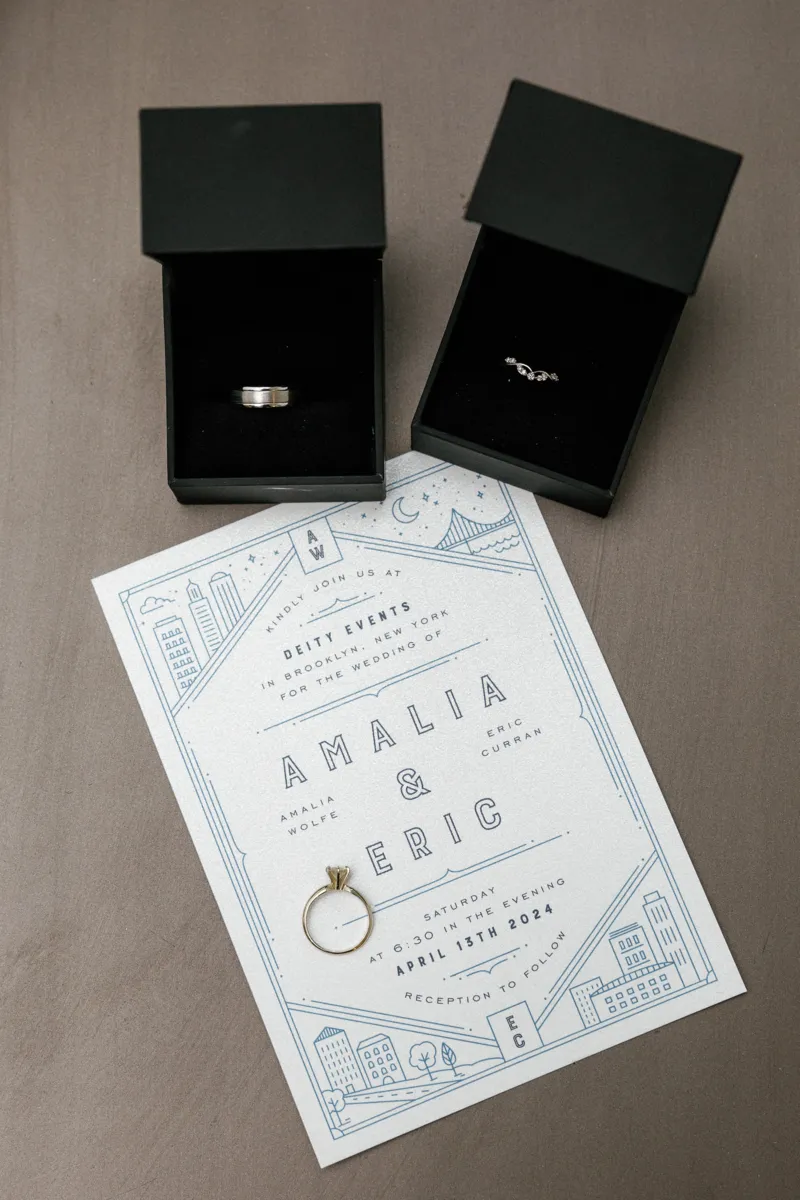 Wedding invitation and rings