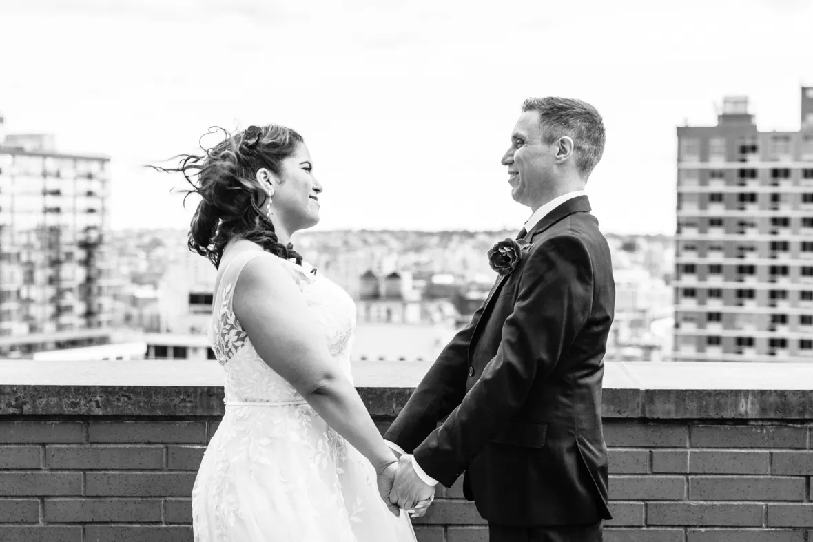 Black and white wedding portrait