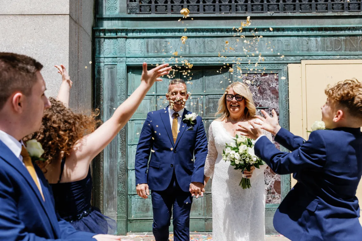 Bride and groom wedding ceremony recessional