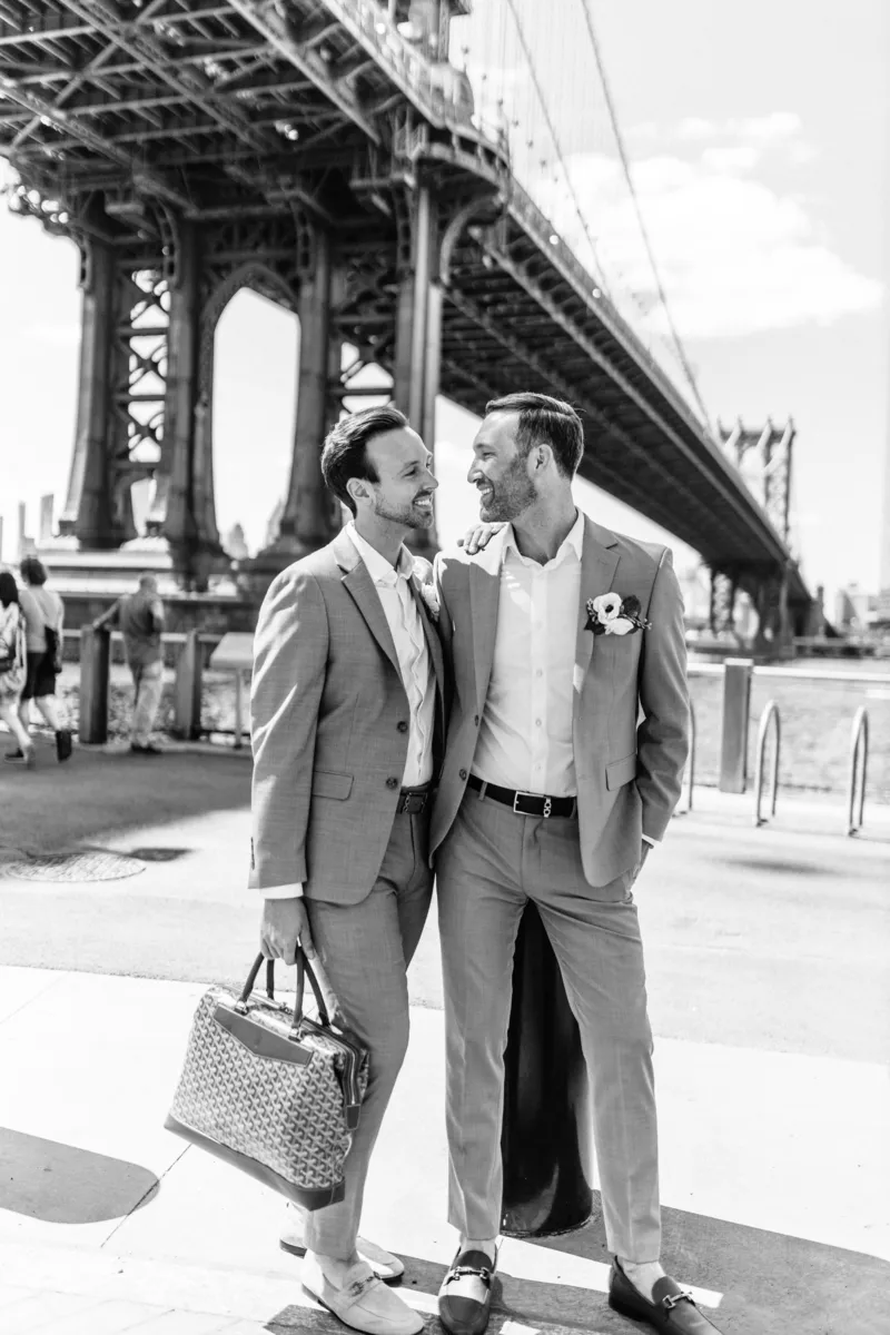 Wedding portrait under the Manhattan Bridge