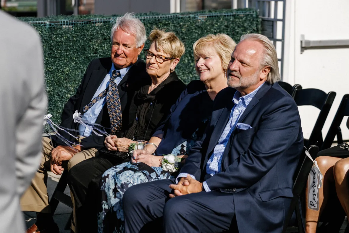 Grooms family at wedding ceremony