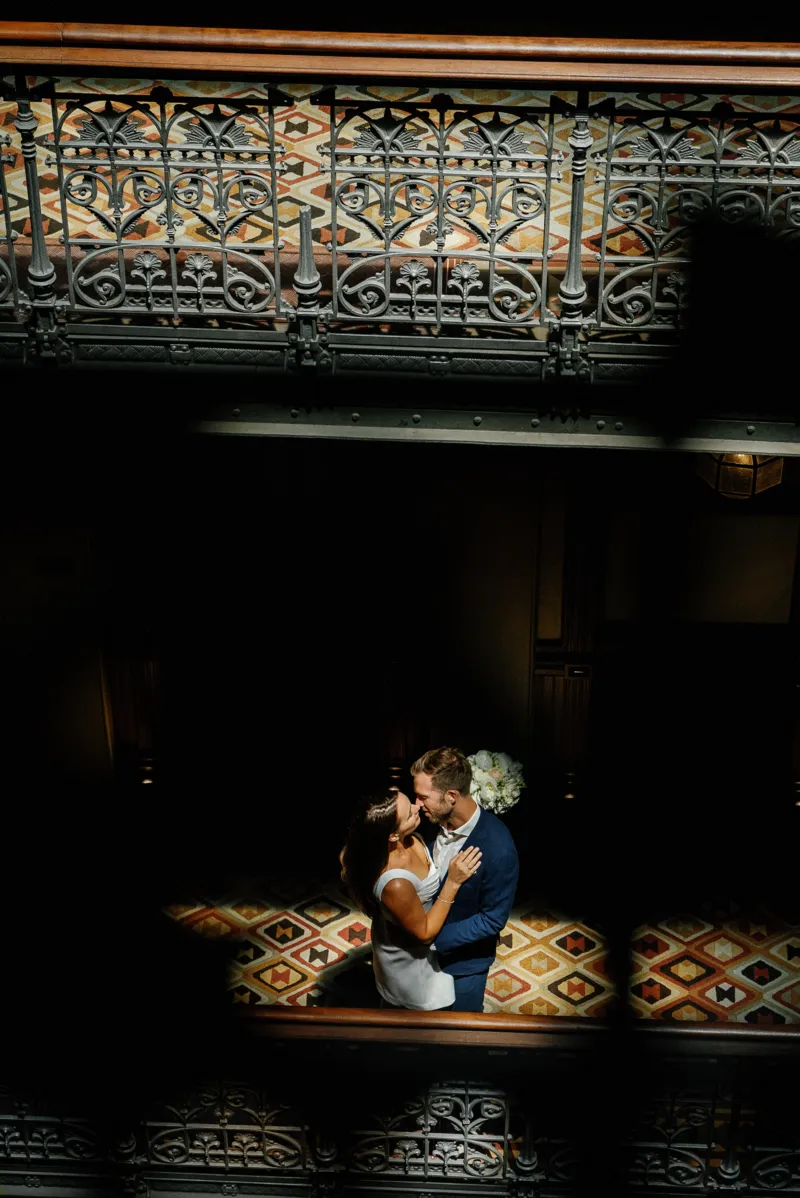 Bride and groom kissing