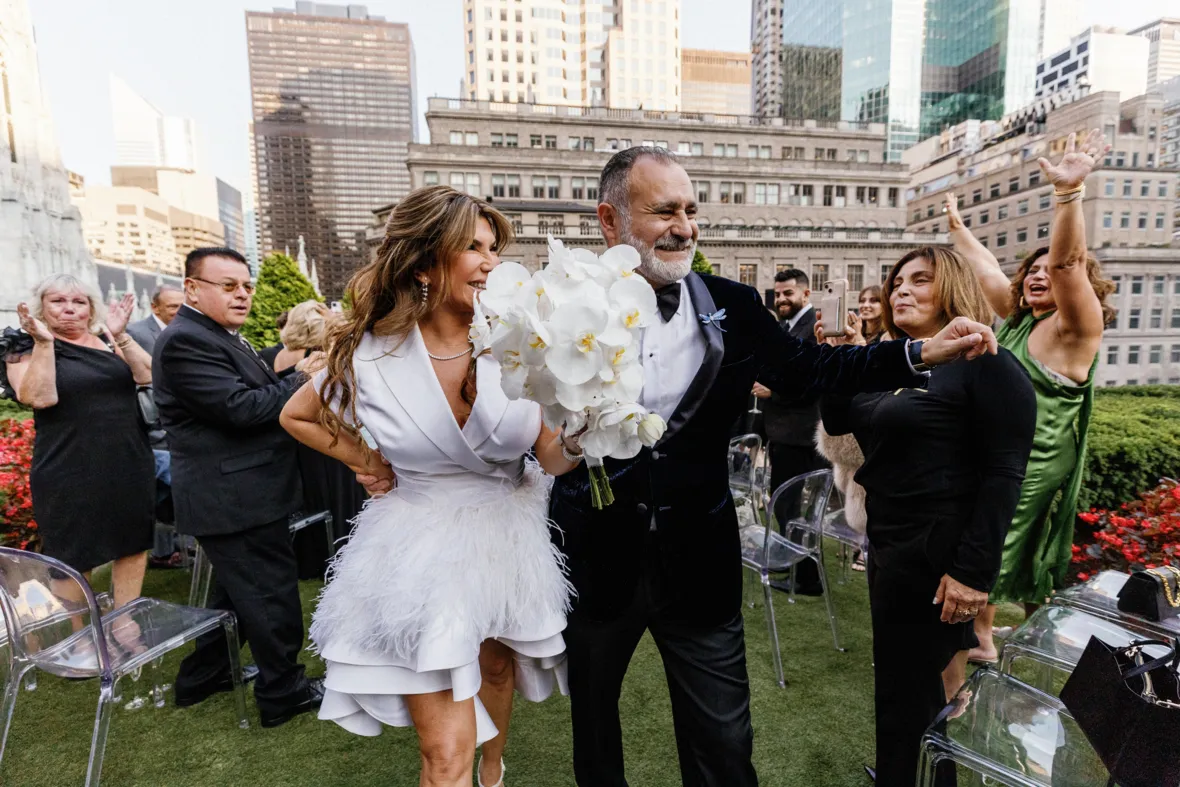 Bride and groom wedding ceremony recessional