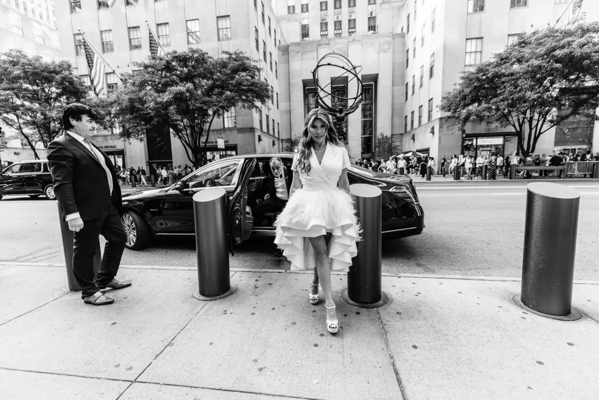 Bride getting out of limo