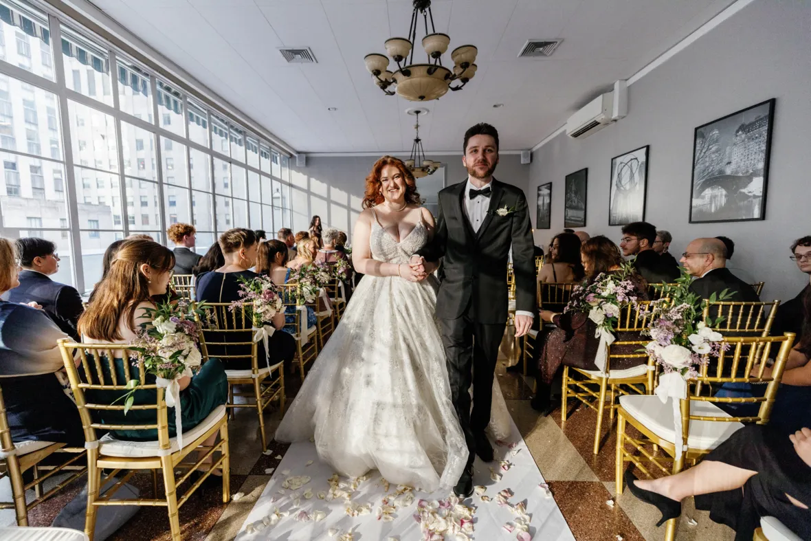 Bride and groom wedding ceremony recessional