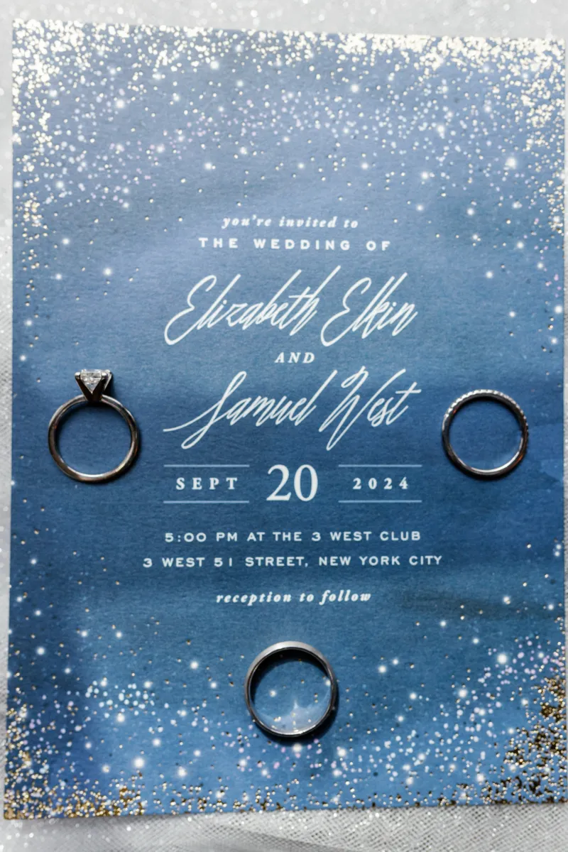 Wedding rings on wedding invitation