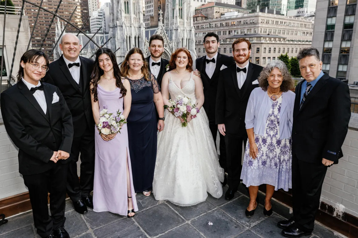 Rooftop wedding family portrait